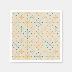 Mid Century Atomic Starburst Orange Teal Green Napkins