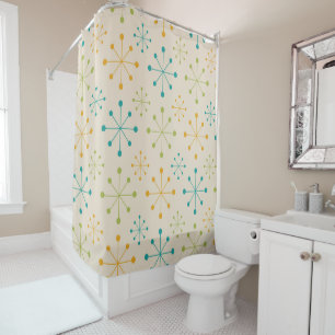 Mid Century Atomic Starburst Orange Teal Green Shower Curtain