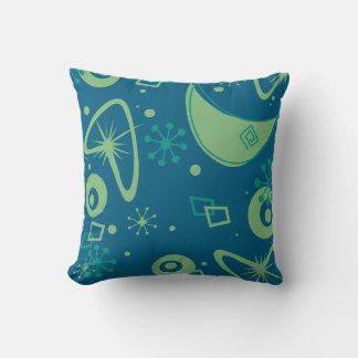 Mid Century Atomic Starburst Retro Blue Green Throw Pillow