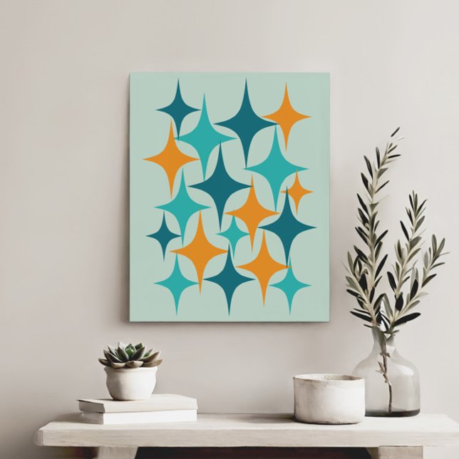 Mid Century Atomic Starburst Teal, Aqua, Orange Canvas Print (Creator Uploaded)