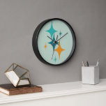 Mid Century Atomic Starburst Teal, Aqua, Orange Clock