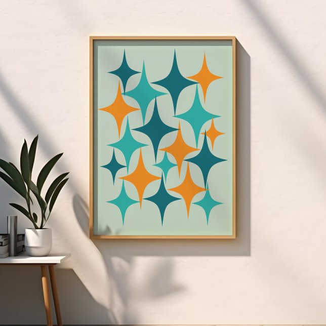 Mid Century Atomic Starburst Teal, Aqua, Orange Framed Art (Creator Uploaded)