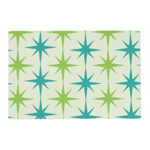 Mid Century Atomic Starbursts Green and Teal Placemat