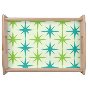 Mid Century Atomic Starbursts Green and Teal Serving Tray