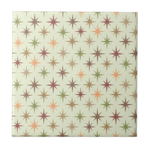 Mid Century Atomic Starbursts in Neutral tones Ceramic Tile