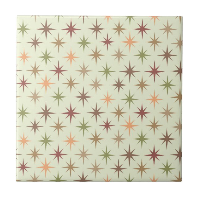 Mid Century Atomic Starbursts in Neutral tones  Ceramic Tile (Front)