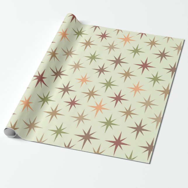 Mid Century Atomic Starbursts in Neutral tones  Wrapping Paper (Unrolled)
