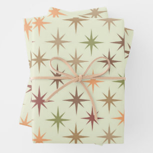 Mid Century Atomic Starbursts in Neutral tones Wrapping Paper Sheets