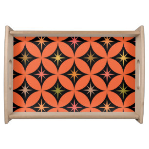Mid Century Atomic Starbursts on Orange Circles Serving Tray