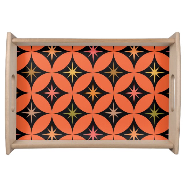 Mid Century Atomic Starbursts on Orange Circles Serving Tray (Front)