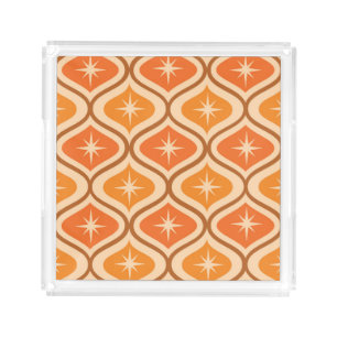 Mid Century Atomic Starbursts on Orange  Ogee  Acrylic Tray