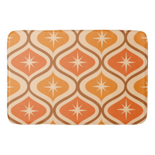 Mid Century Atomic Starbursts on Orange Ogee Bath Mat
