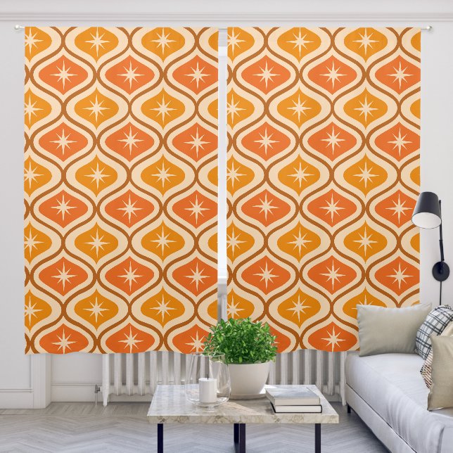 Mid Century Atomic Starbursts on Orange  Ogee  Blackout Curtains (Living Room)