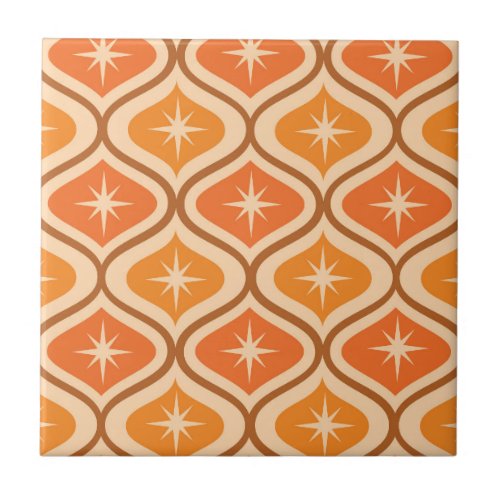 Mid Century Atomic Starbursts on Orange  Ogee  Ceramic Tile