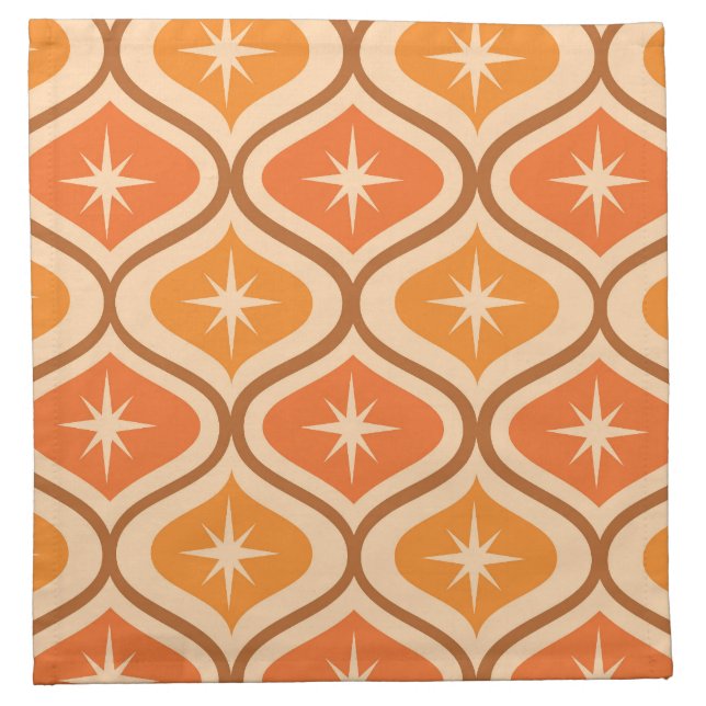 Mid Century Atomic Starbursts on Orange  Ogee  Cloth Napkin (Front)