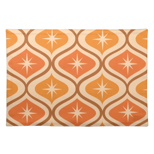 Mid Century Atomic Starbursts on Orange  Ogee  Cloth Placemat (Front)