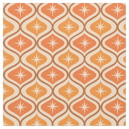 Mid Century Atomic Starbursts on Orange Ogee Fabric