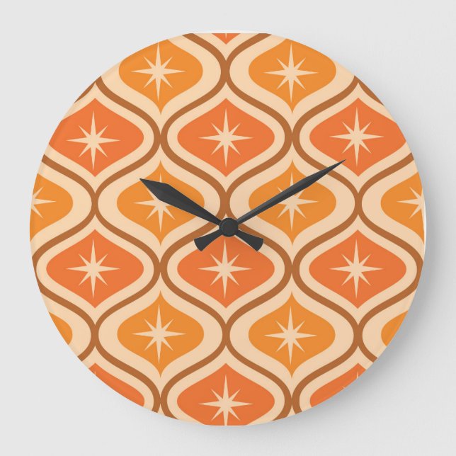 Mid Century Atomic Starbursts on Orange  Ogee  Large Clock (Front)