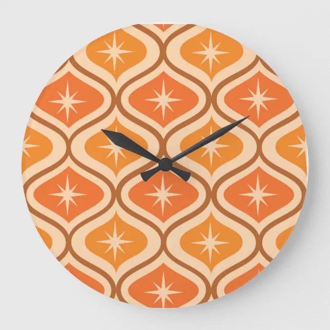 Mid Century Atomic Starbursts on Orange Ogee Large Clock | Zazzle