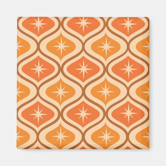 Mid Century Atomic Starbursts on Orange  Ogee  Magnet (Front)