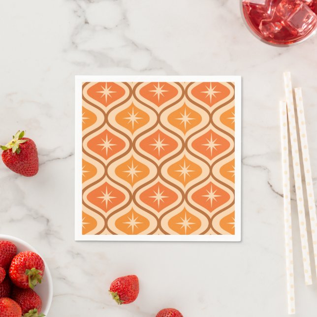 Mid Century Atomic Starbursts on Orange  Ogee  Napkins (Insitu)
