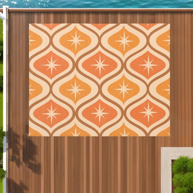 Mid Century Atomic Starbursts on Orange  Ogee  Outdoor Rug (Insitu (Outdoor 1))
