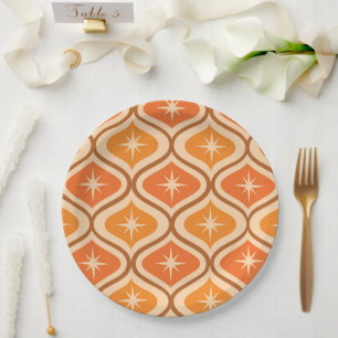 Mid Century Atomic Starbursts on Orange Ogee Paper Plates