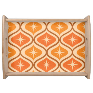 Mid Century Atomic Starbursts on Orange  Ogee  Serving Tray