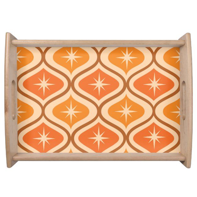 Mid Century Atomic Starbursts on Orange  Ogee  Serving Tray (Front)