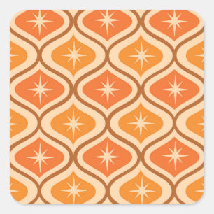 Mid Century Atomic Starbursts on Orange Ogee Square Sticker