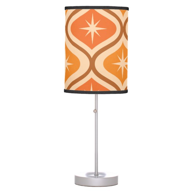 Mid Century Atomic Starbursts on Orange  Ogee  Table Lamp (Front)