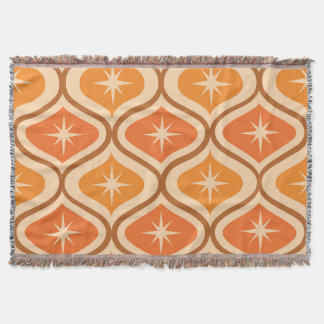 Mid Century Atomic Starbursts on Orange Ogee Throw Blanket