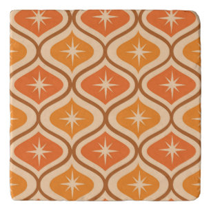 Mid Century Atomic Starbursts on Orange Ogee Trivet