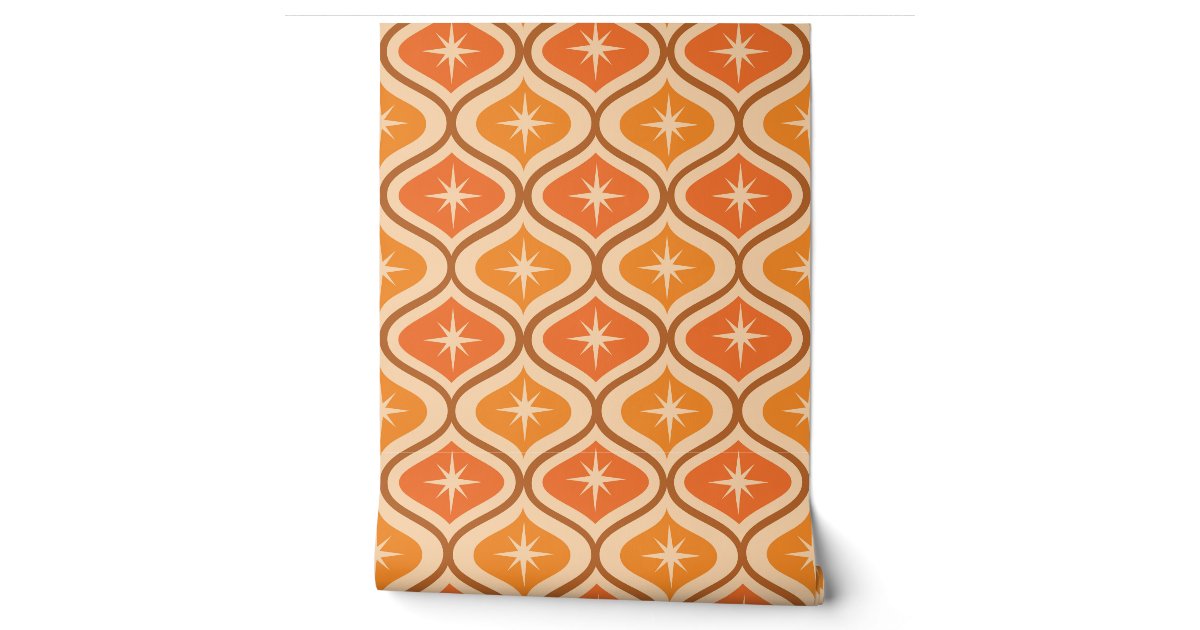 Mid Century Atomic Starbursts on Orange Ogee Wallpaper | Zazzle