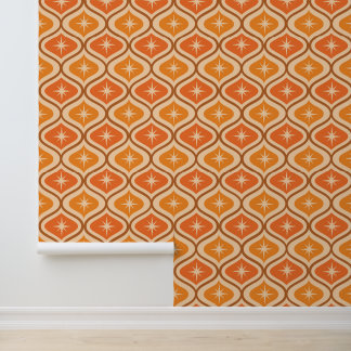 Mid Century Atomic Starbursts on Orange Ogee Wallpaper