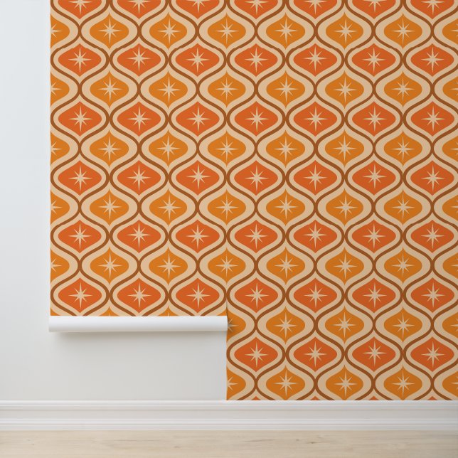 Mid Century Atomic Starbursts on Orange  Ogee  Wallpaper (Application)