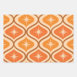 Mid Century Atomic Starbursts on Orange  Ogee  Wrapping Paper Sheets
