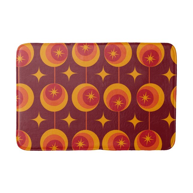 Mid Century Atomic Starbursts on Retro Circles Bath Mat (Front)