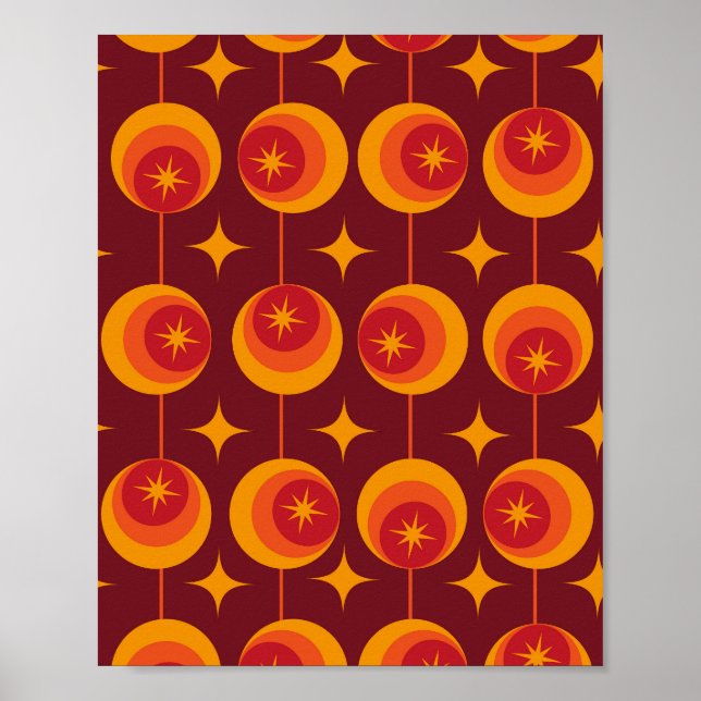Mid Century Atomic Starbursts on Retro Circles Poster (Front)