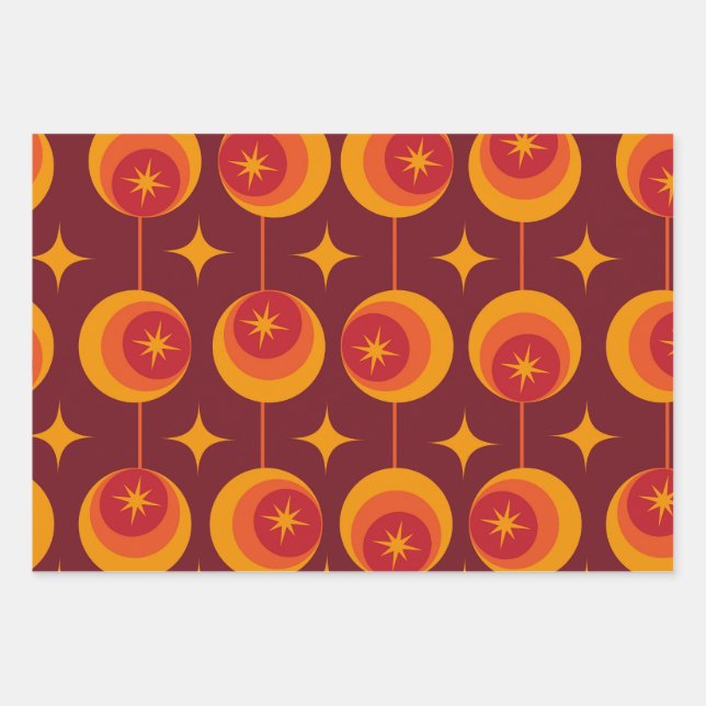 Mid Century Atomic Starbursts  on Retro Circles Wrapping Paper Sheets (Front 2)