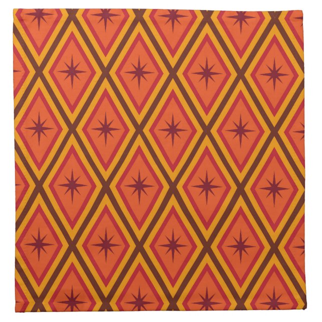 Mid Century Atomic Starbursts on retro diamonds  Cloth Napkin (Front)