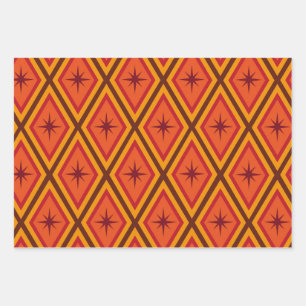 Mid Century Atomic Starbursts on retro diamonds Wrapping Paper Sheets