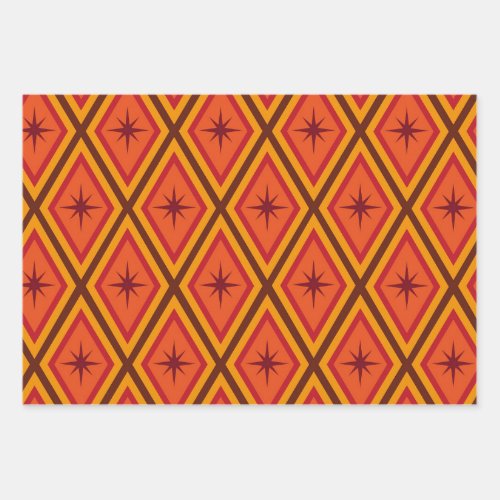 Mid Century Atomic Starbursts on retro diamonds  Wrapping Paper Sheets