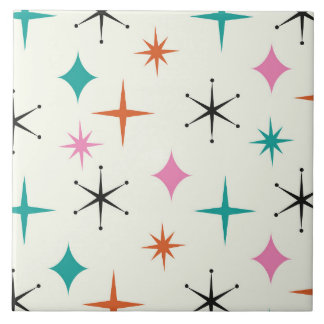 Mid Century Atomic Stars in Pink Teal Orange Ceramic Tile