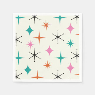 Mid Century Atomic Stars in Pink Teal Orange Napkins