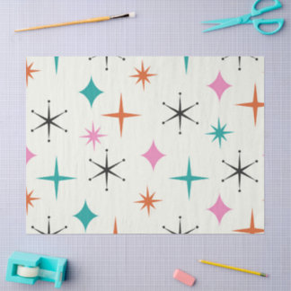 Mid Century Atomic Stars in Pink Teal Orange Tissue Paper