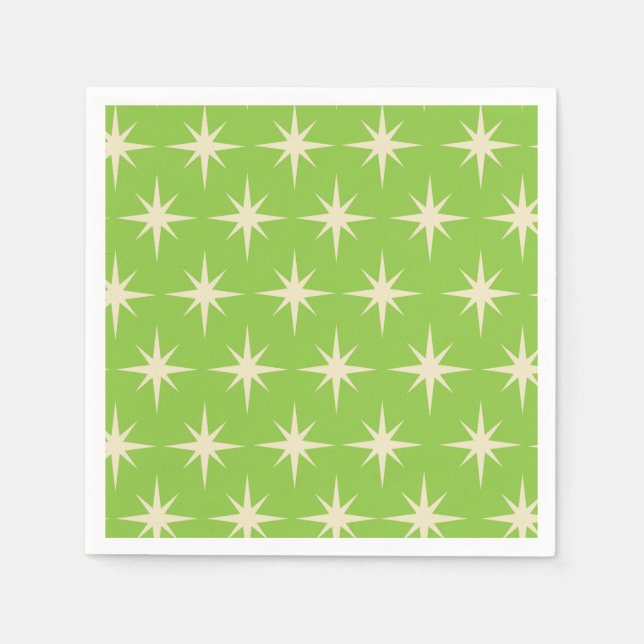 Mid Century Atomic Stars on Lime Green Pattern  Napkins (Front)