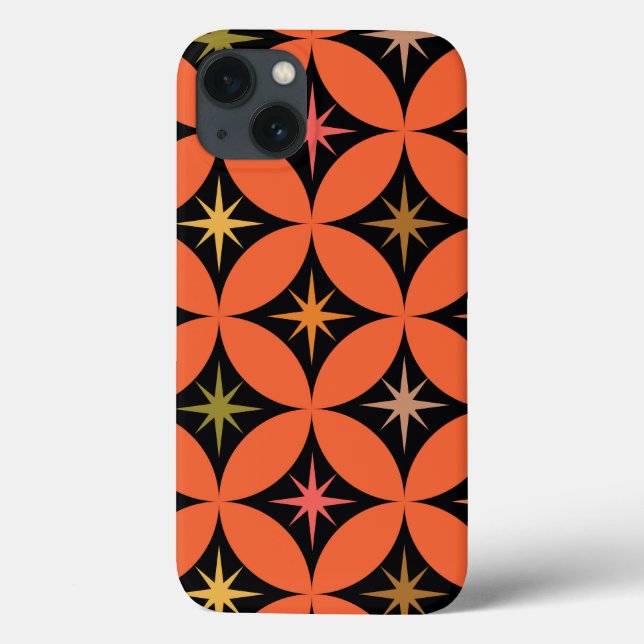 Mid Century Atomic Stars on Orange Circles Case-Mate iPhone Case (Back)