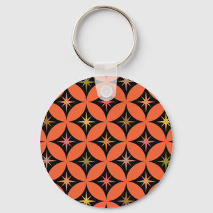 Mid Century Atomic Stars on Orange Circles Keychain