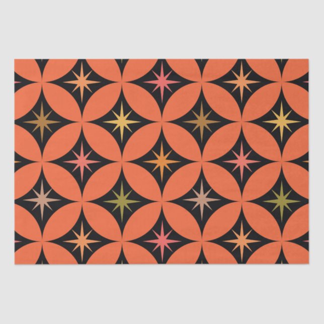 Mid Century Atomic Stars on Orange Circles Tissue Paper (Front)